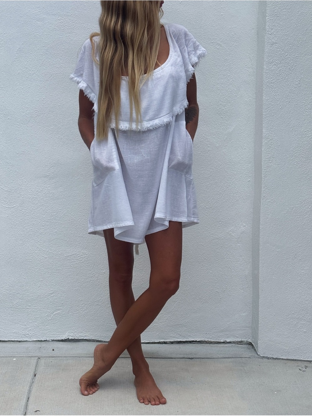Free People White Fringe Tunic Dress